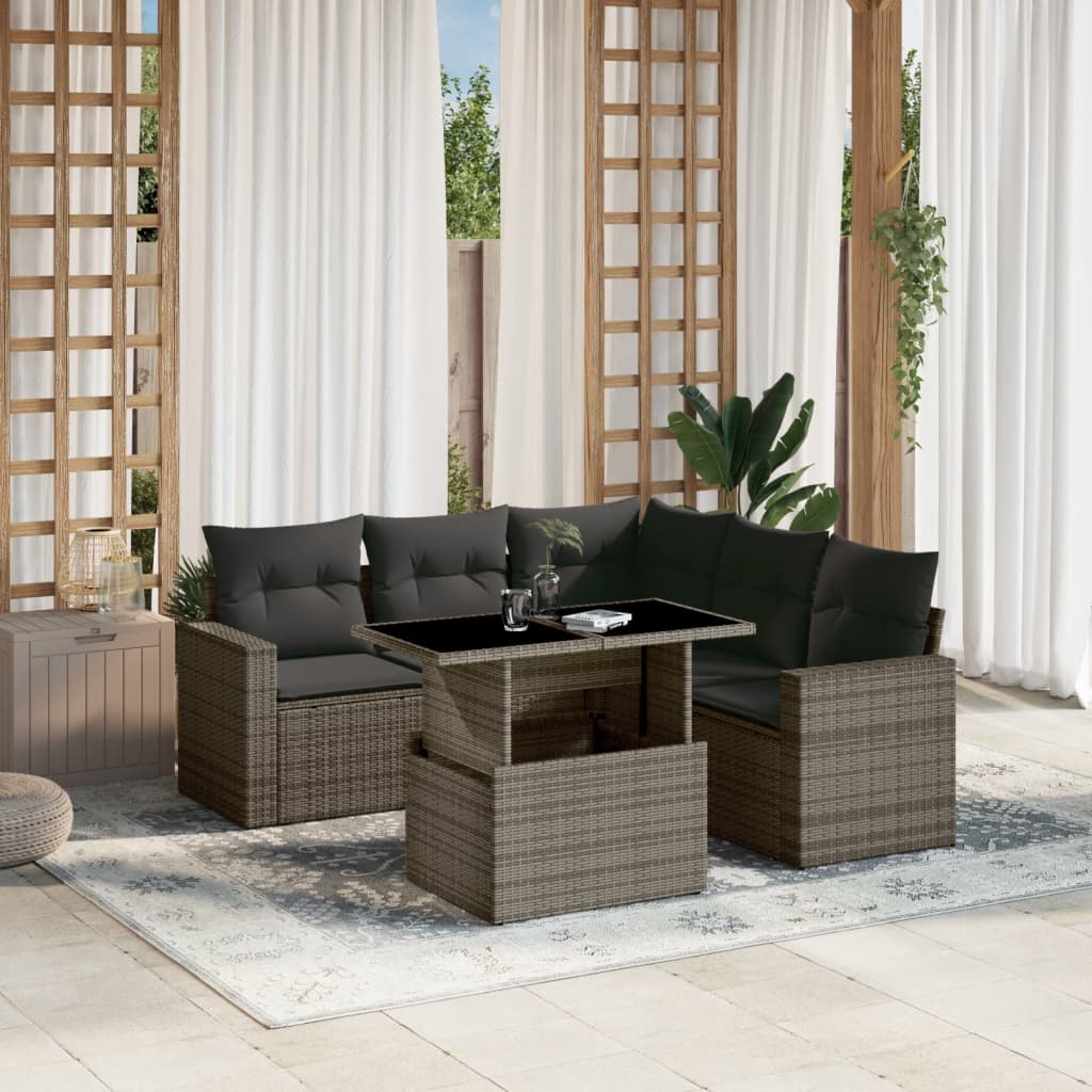 6-delige Loungeset met kussens poly rattan grijs is nu te koop bij PeponiXL, paradijselijk wonen!