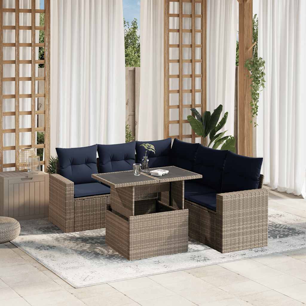 6-delige tuinbankset met kussens, grijs polyrotan is nu te koop bij PeponiXL, paradijselijk wonen!