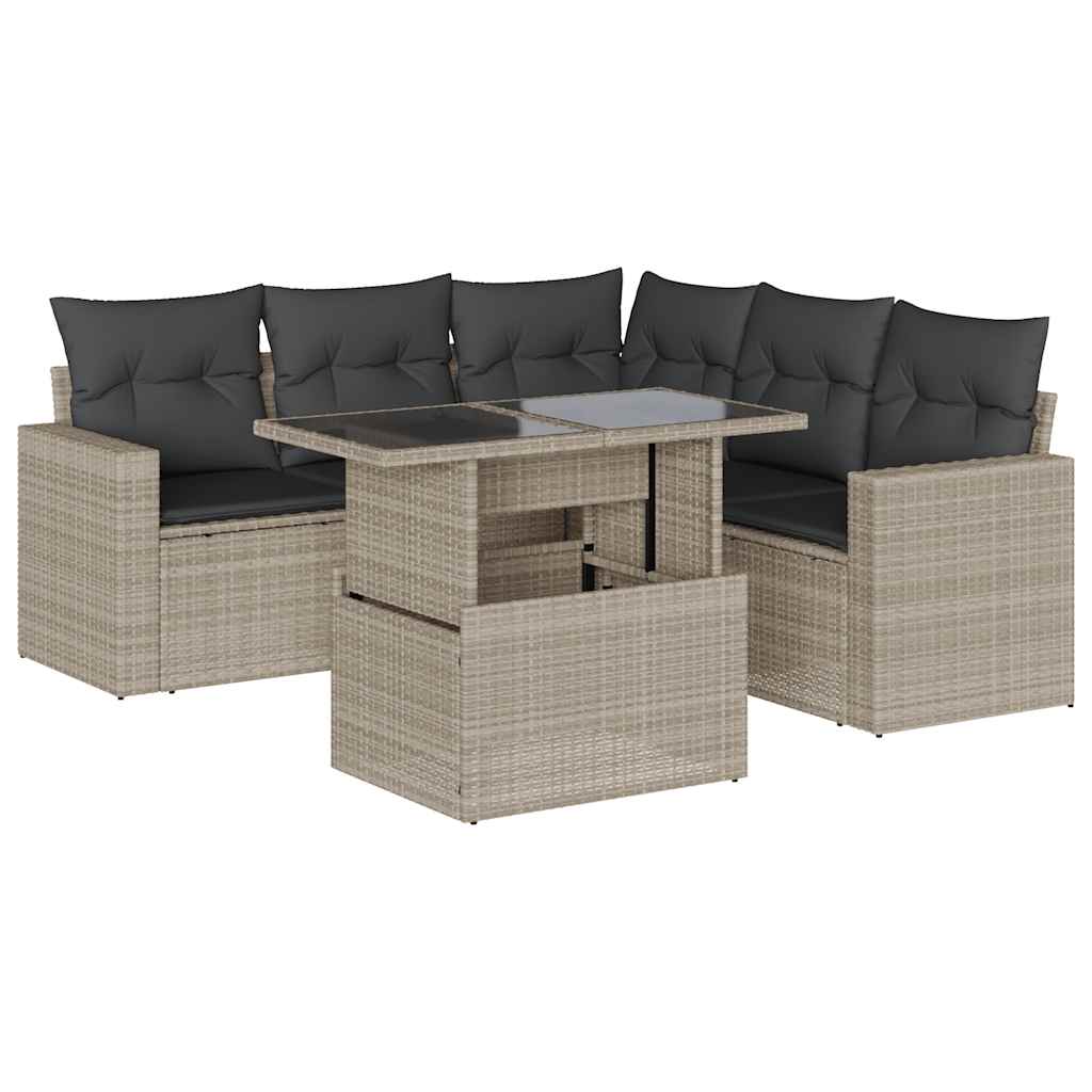 6-delige Loungeset met kussens poly rattan lichtgrijs is nu te koop bij PeponiXL, paradijselijk wonen!