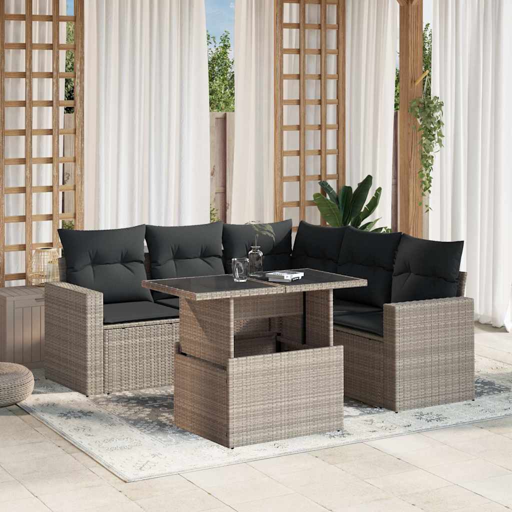 6-delige Loungeset met kussens poly rattan lichtgrijs is nu te koop bij PeponiXL, paradijselijk wonen!