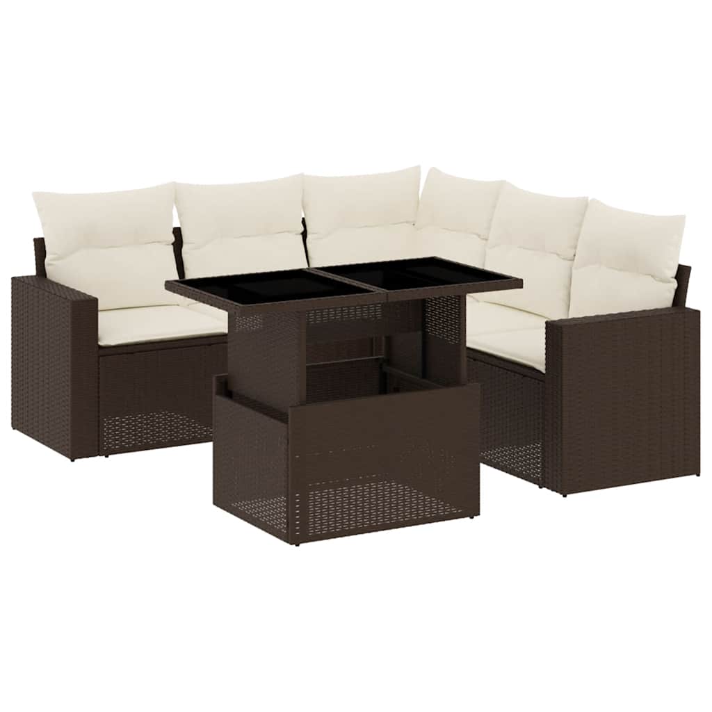 6-delige Loungeset met kussens poly rattan bruin is nu te koop bij PeponiXL, paradijselijk wonen!