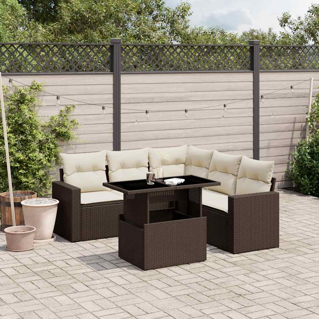 6-delige Loungeset met kussens poly rattan bruin is nu te koop bij PeponiXL, paradijselijk wonen!