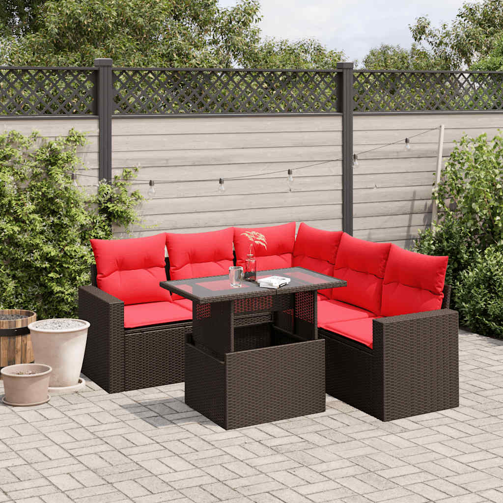 6-delige tuinbankset met kussens, bruin polyrotan is nu te koop bij PeponiXL, paradijselijk wonen!