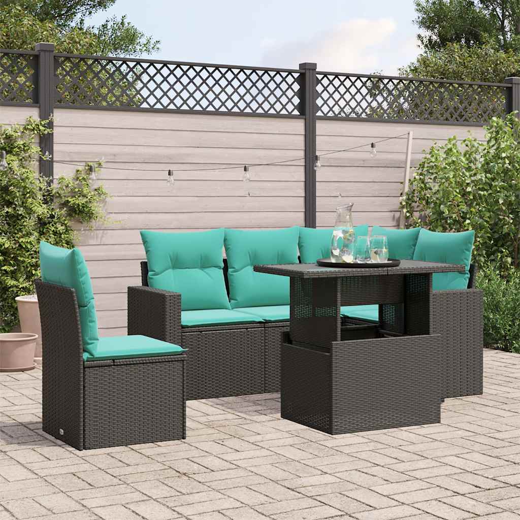 6-delige tuinbankset met kussens van zwart polyrotan is nu te koop bij PeponiXL, paradijselijk wonen!