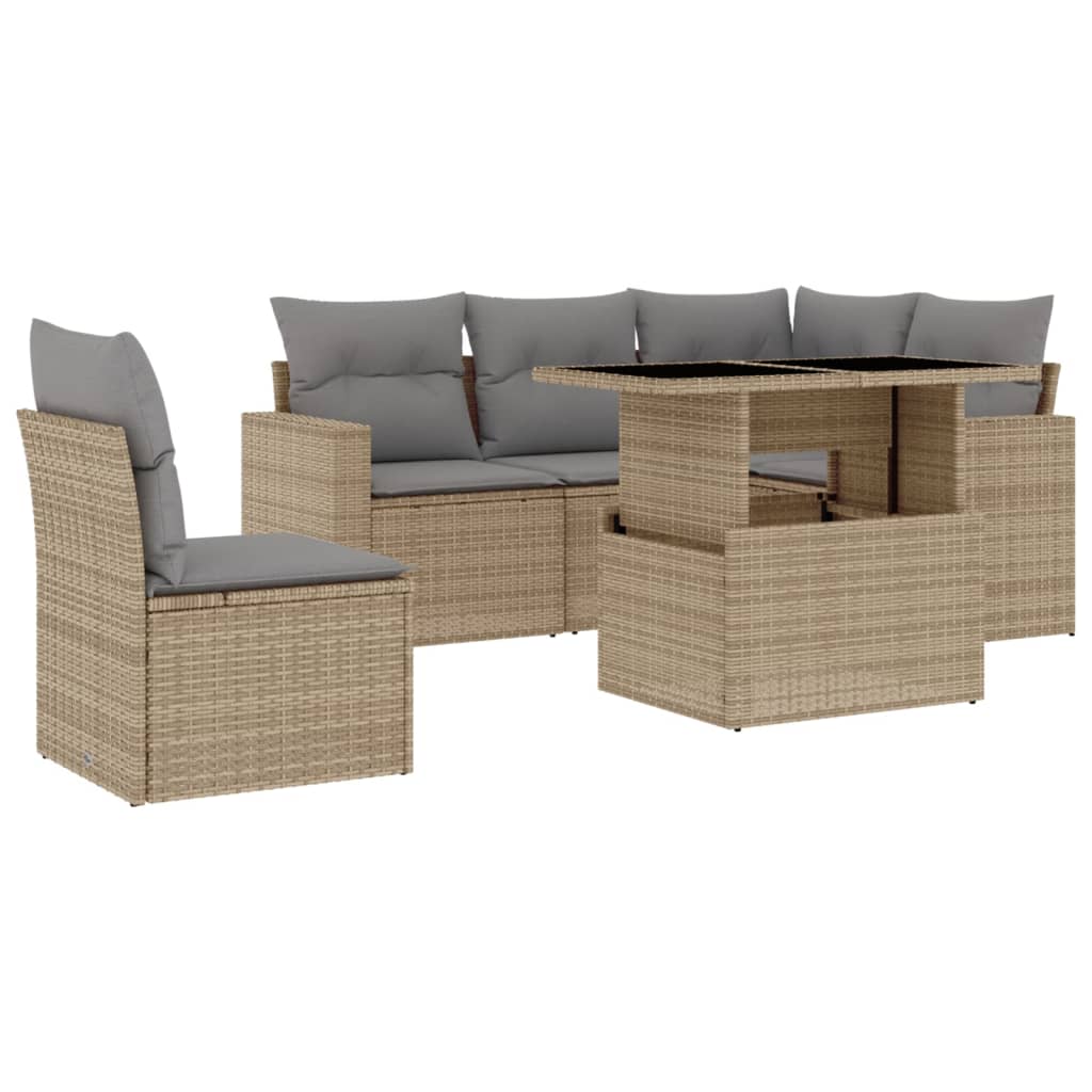 6-delige Loungeset met kussens poly rattan beige is nu te koop bij PeponiXL, paradijselijk wonen!