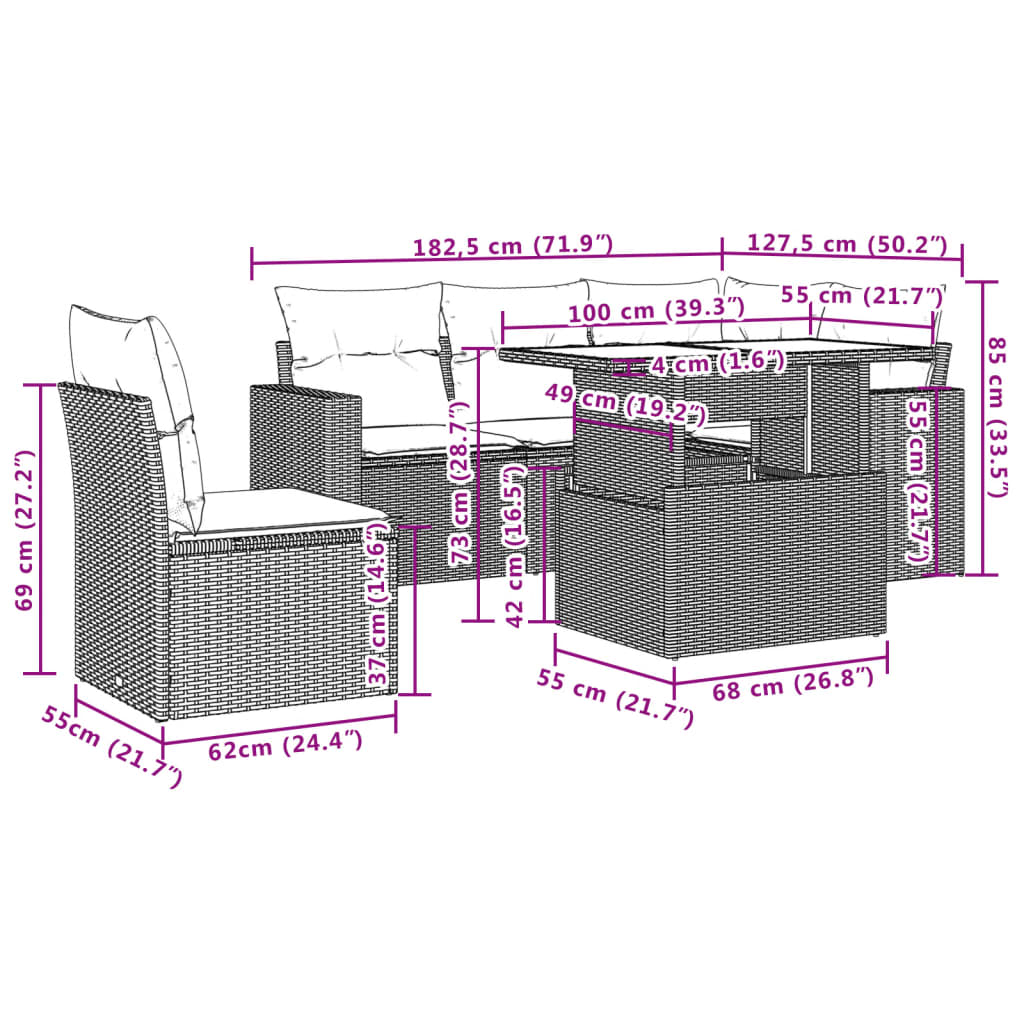 6-delige Loungeset met kussens poly rattan beige is nu te koop bij PeponiXL, paradijselijk wonen!