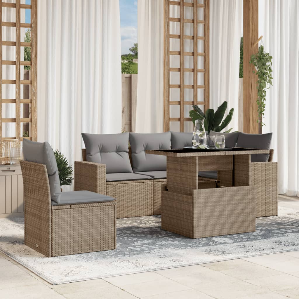 6-delige Loungeset met kussens poly rattan beige is nu te koop bij PeponiXL, paradijselijk wonen!