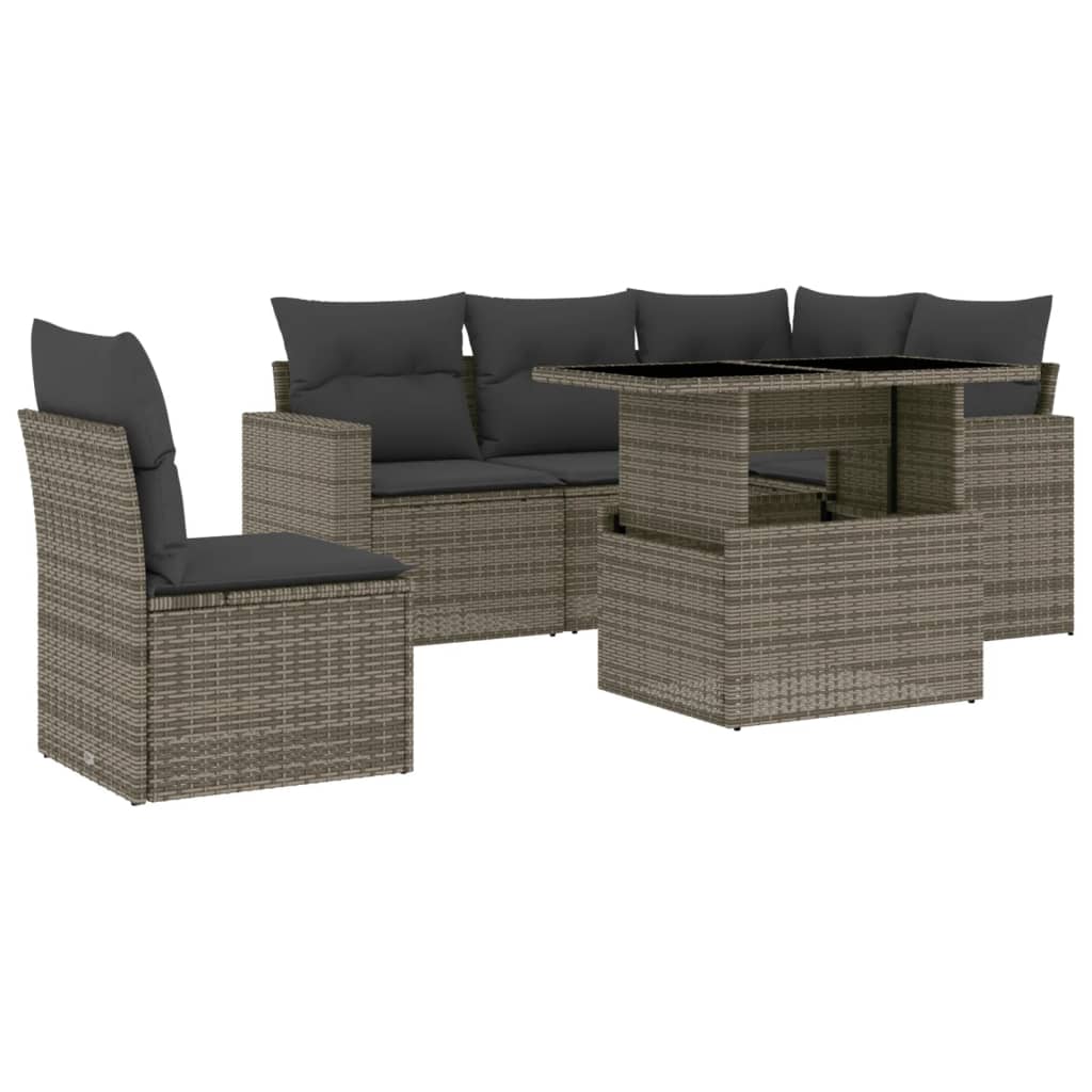 6-delige Loungeset met kussens poly rattan grijs is nu te koop bij PeponiXL, paradijselijk wonen!