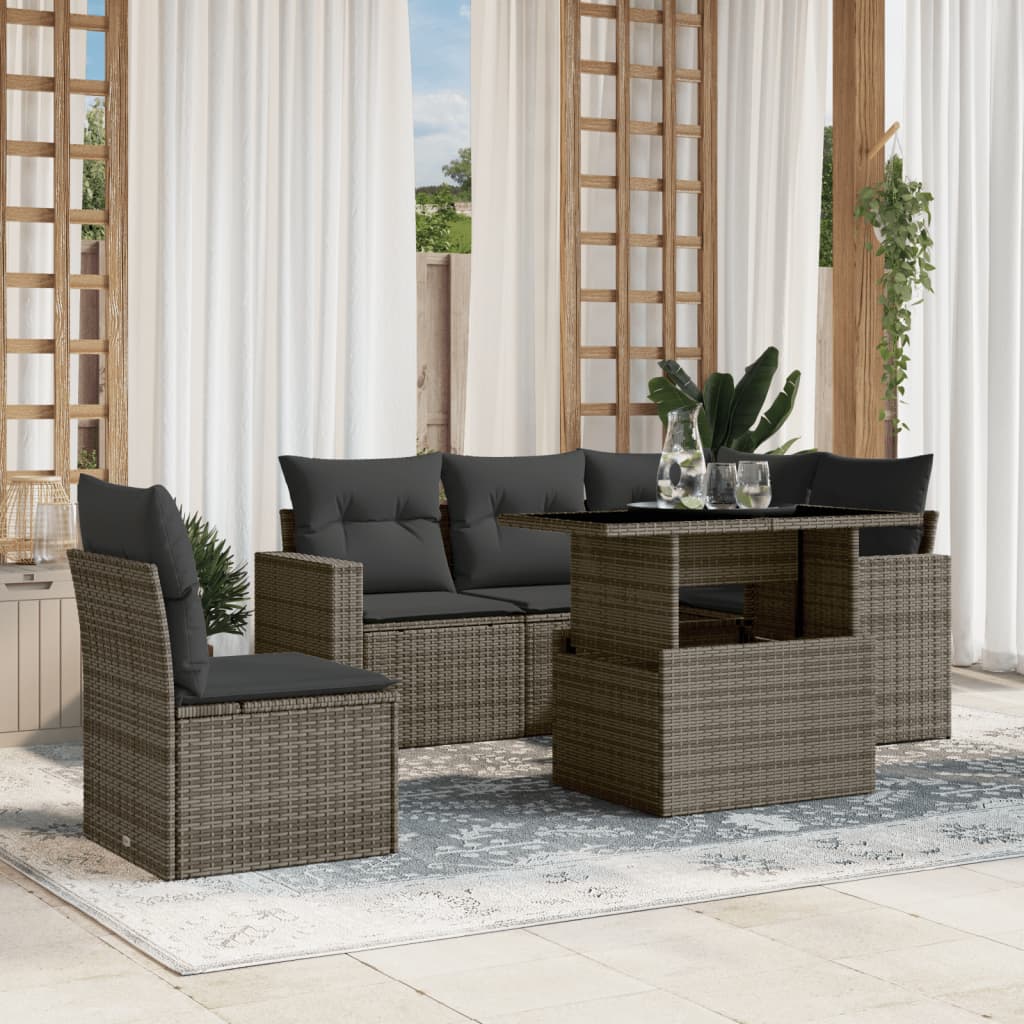6-delige Loungeset met kussens poly rattan grijs is nu te koop bij PeponiXL, paradijselijk wonen!