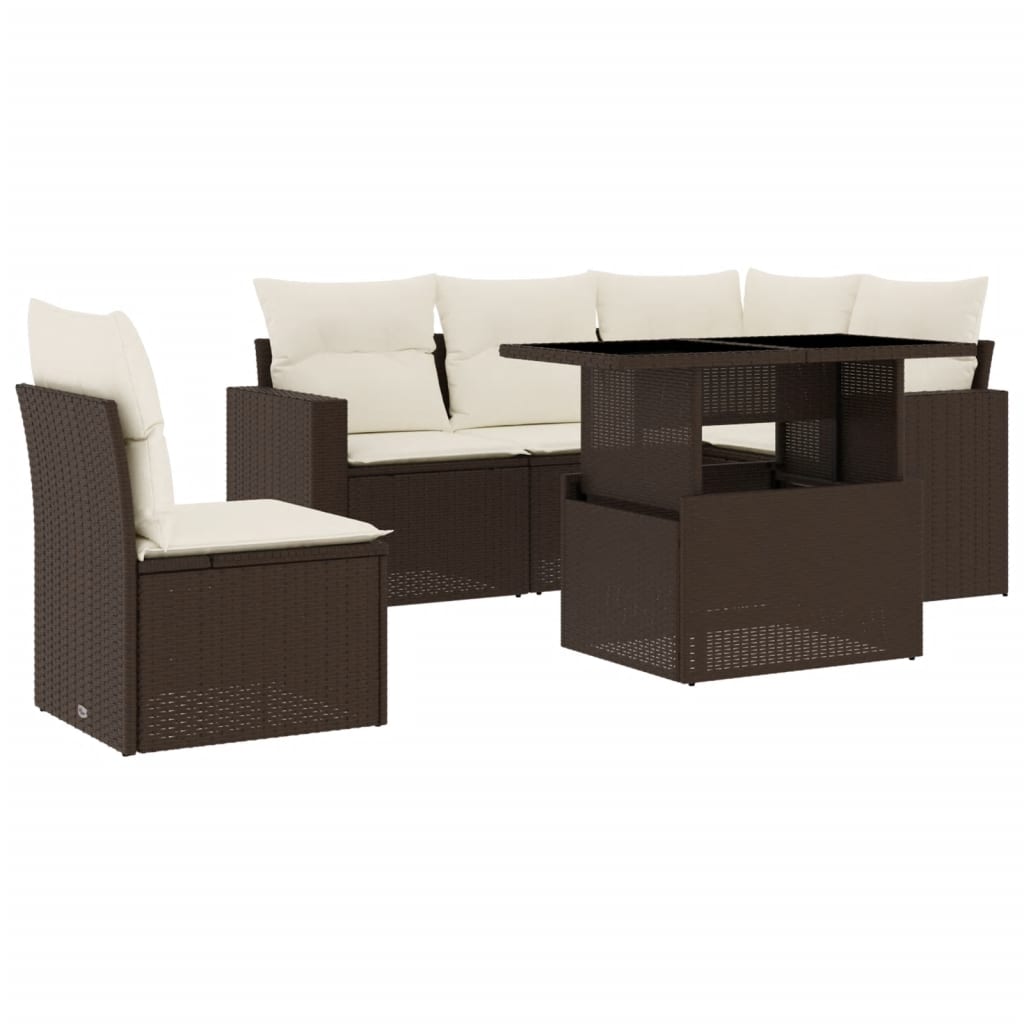 6-delige Loungeset met kussens poly rattan bruin is nu te koop bij PeponiXL, paradijselijk wonen!