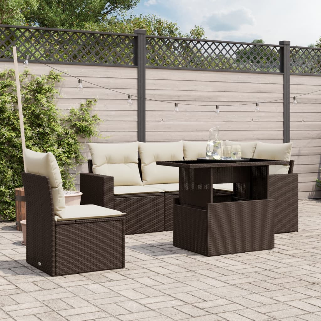 6-delige Loungeset met kussens poly rattan bruin is nu te koop bij PeponiXL, paradijselijk wonen!