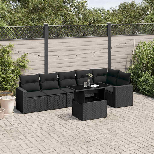 7-delige Loungeset met kussens poly rattan zwart is nu te koop bij PeponiXL, paradijselijk wonen!