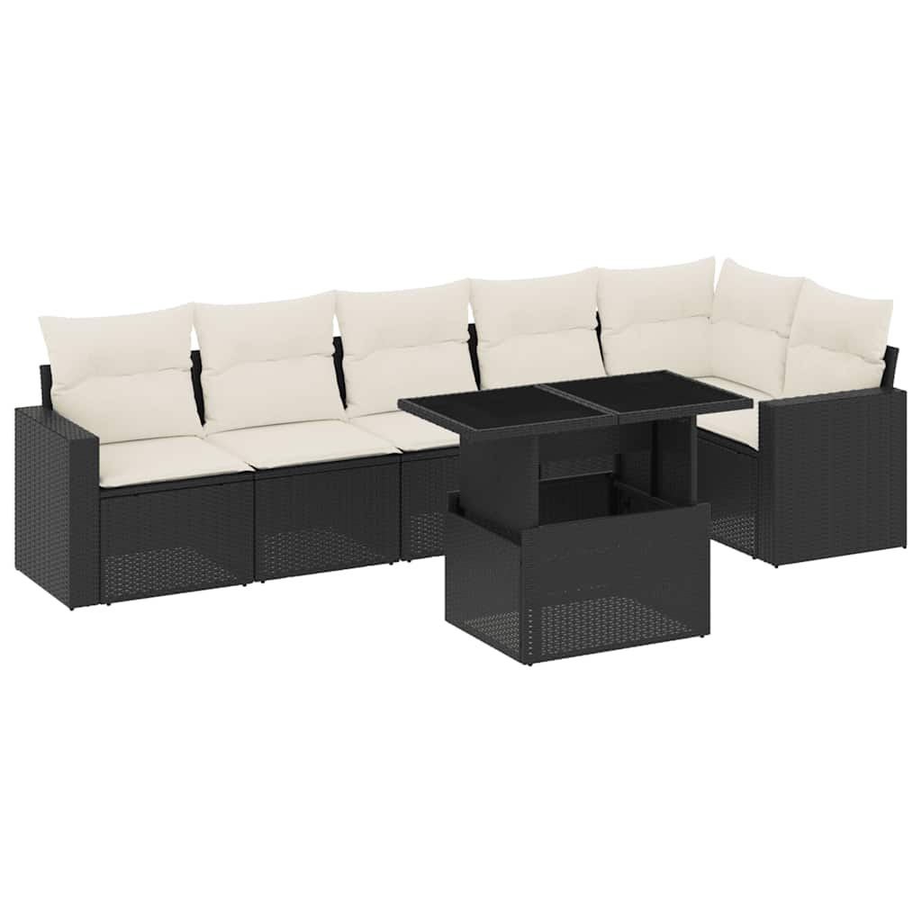 7-delige Loungeset met kussens poly rattan zwart is nu te koop bij PeponiXL, paradijselijk wonen!