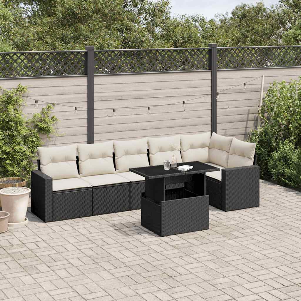 7-delige Loungeset met kussens poly rattan zwart is nu te koop bij PeponiXL, paradijselijk wonen!
