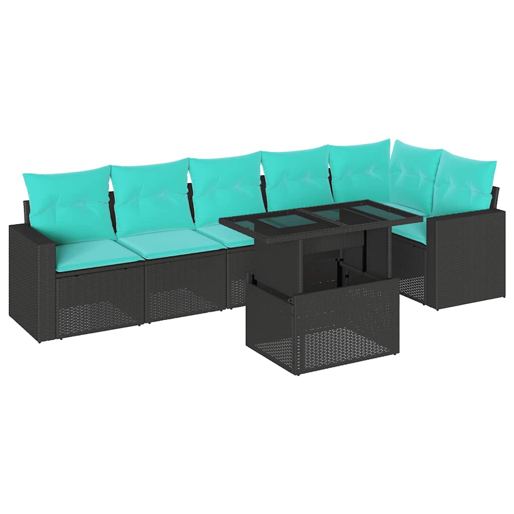 7-delige tuinbankset met kussens van zwart polyrotan is nu te koop bij PeponiXL, paradijselijk wonen!