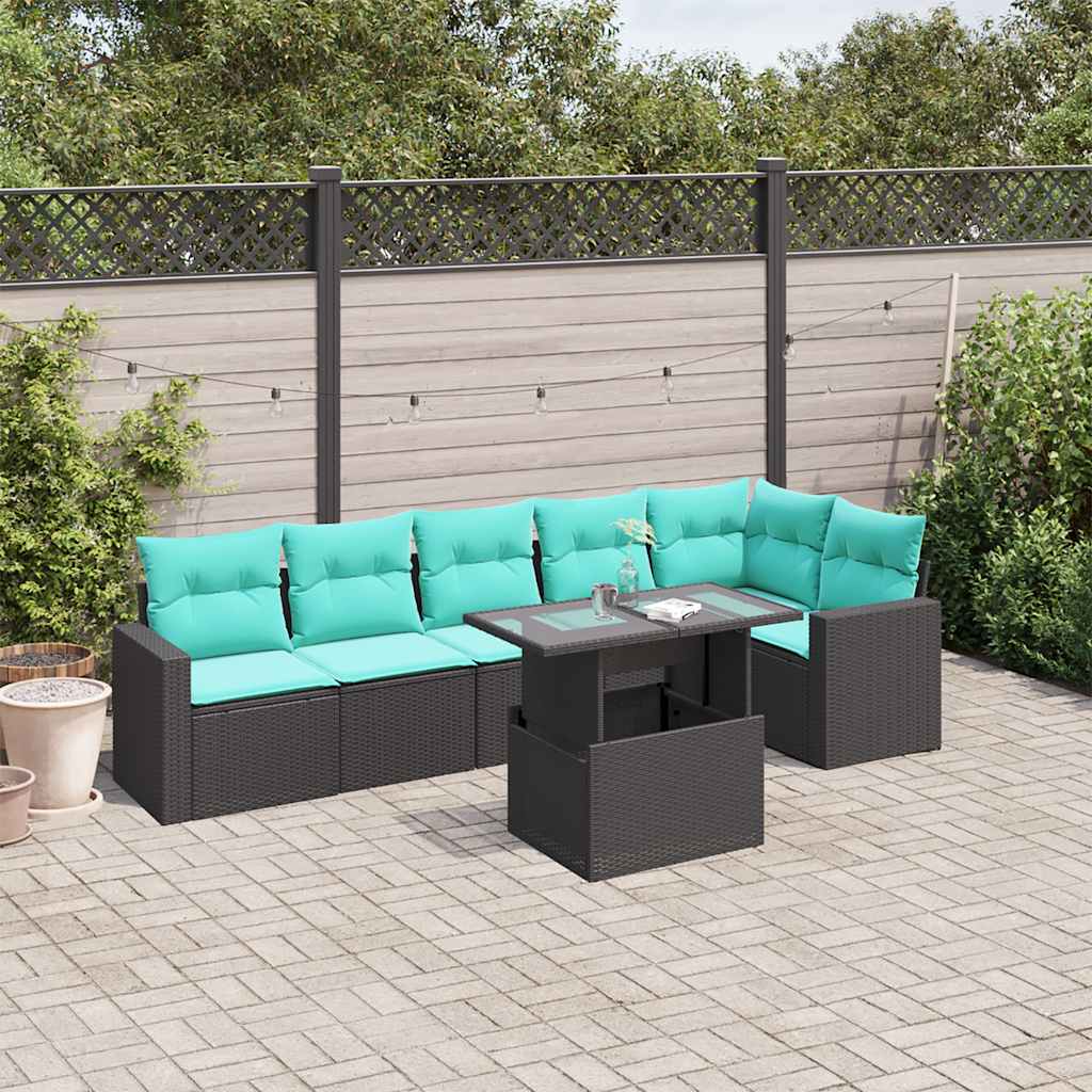 7-delige tuinbankset met kussens van zwart polyrotan is nu te koop bij PeponiXL, paradijselijk wonen!