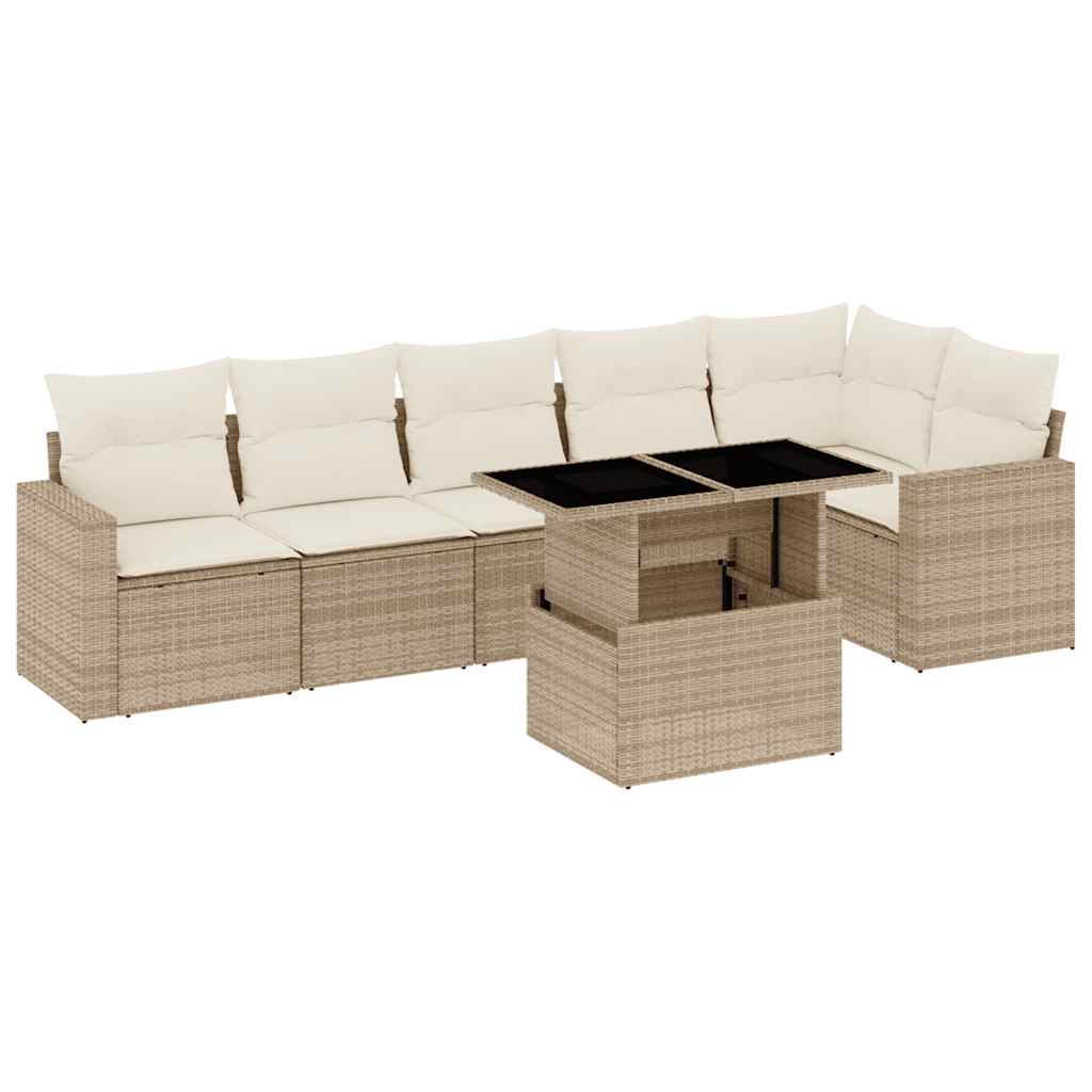 7-delige Loungeset met kussens poly rattan beige is nu te koop bij PeponiXL, paradijselijk wonen!