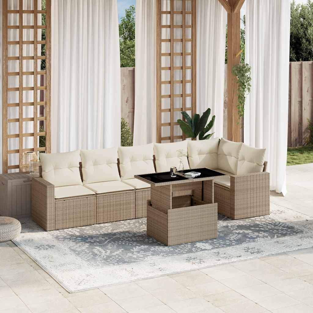 7-delige Loungeset met kussens poly rattan beige is nu te koop bij PeponiXL, paradijselijk wonen!