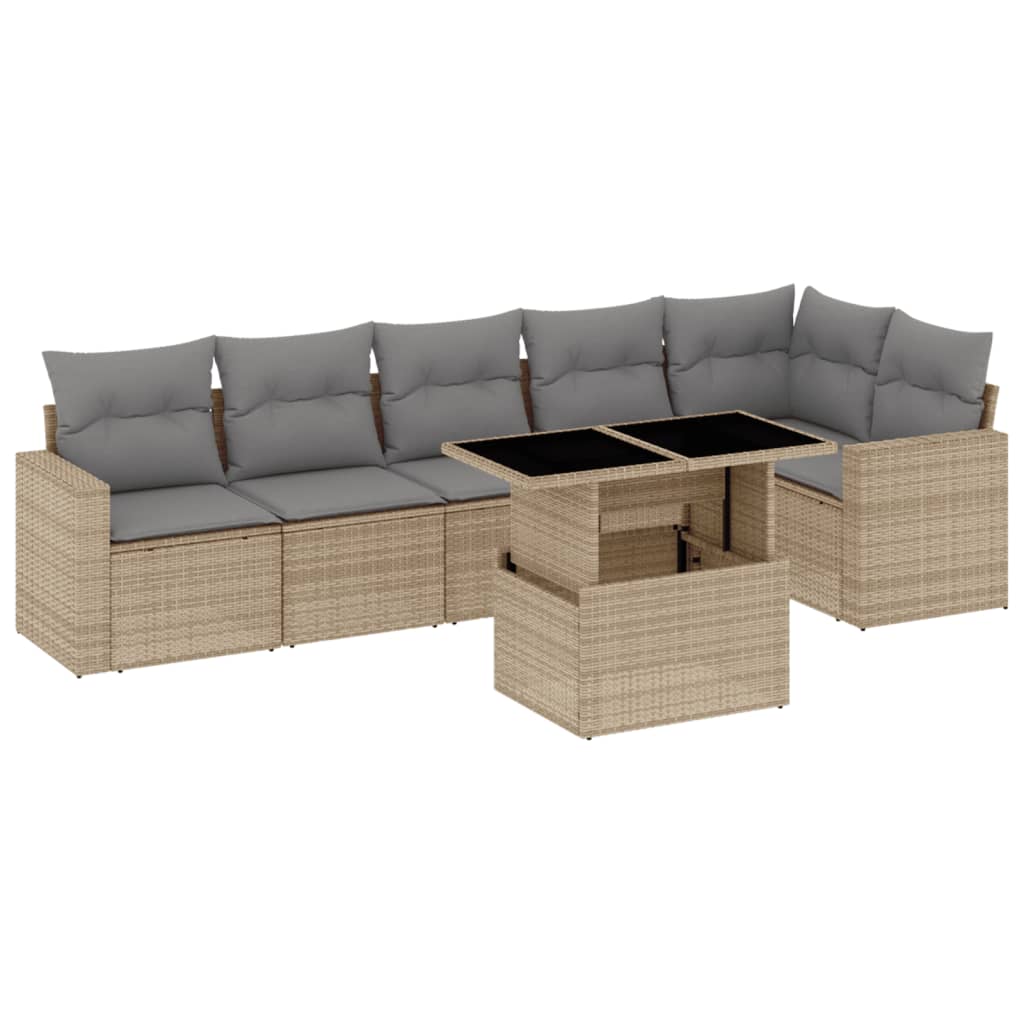7-delige Loungeset met kussens poly rattan beige is nu te koop bij PeponiXL, paradijselijk wonen!