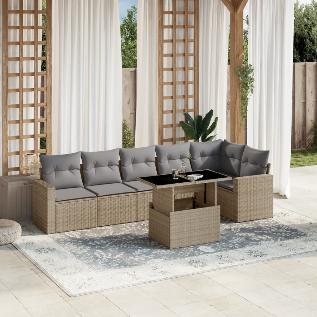 7-delige Loungeset met kussens poly rattan beige is nu te koop bij PeponiXL, paradijselijk wonen!
