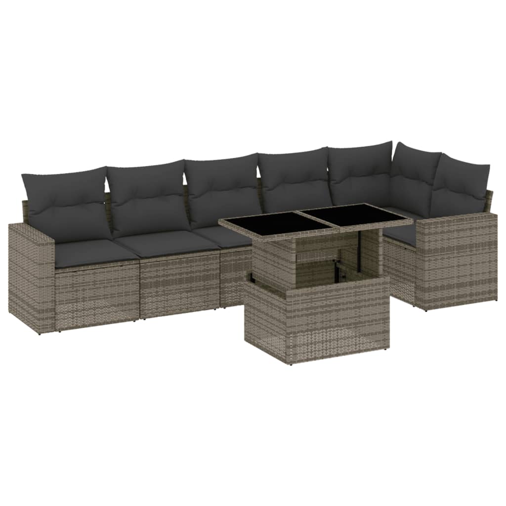 7-delige Loungeset met kussens poly rattan grijs is nu te koop bij PeponiXL, paradijselijk wonen!