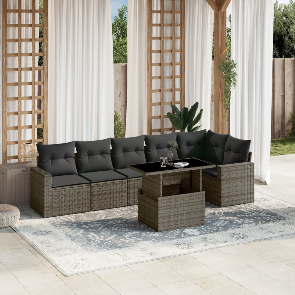 7-delige Loungeset met kussens poly rattan grijs is nu te koop bij PeponiXL, paradijselijk wonen!