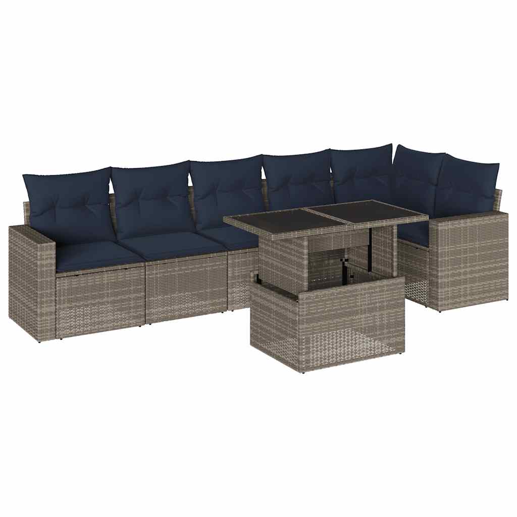 7-delige tuinbankset met kussens, grijs polyrotan is nu te koop bij PeponiXL, paradijselijk wonen!