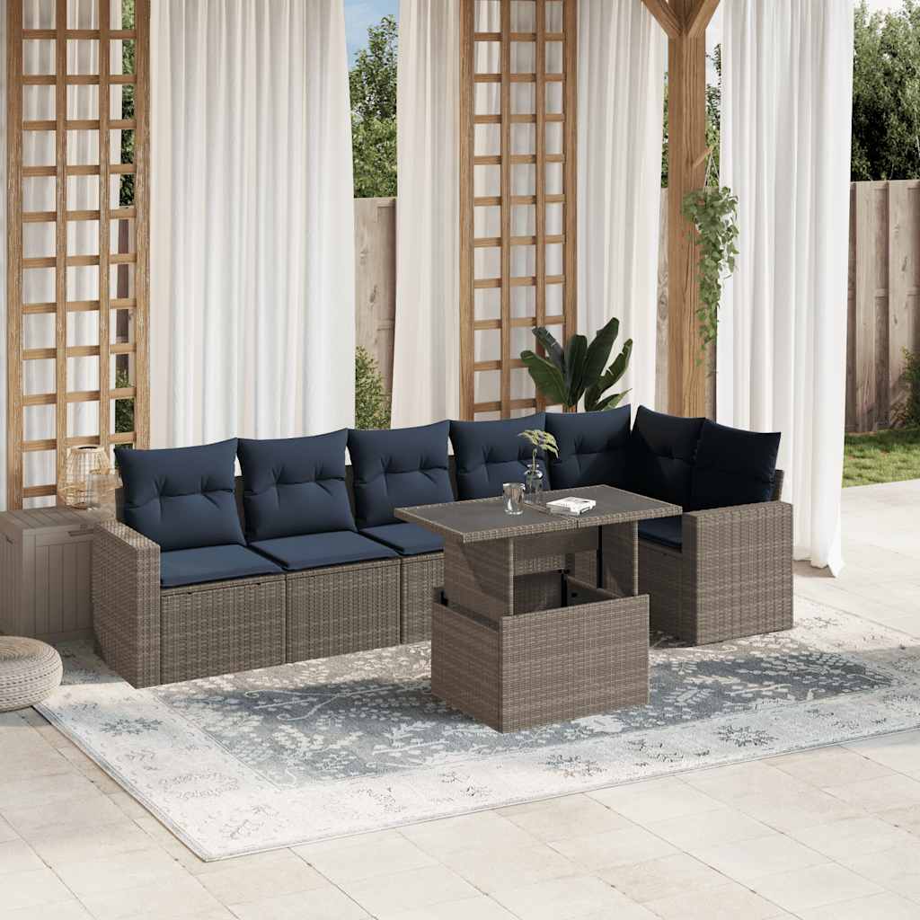 7-delige tuinbankset met kussens, grijs polyrotan is nu te koop bij PeponiXL, paradijselijk wonen!