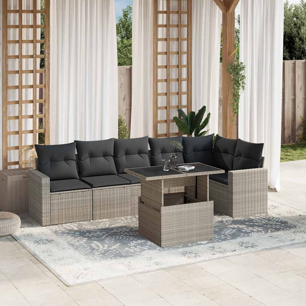 7-delige Loungeset met kussens poly rattan lichtgrijs is nu te koop bij PeponiXL, paradijselijk wonen!