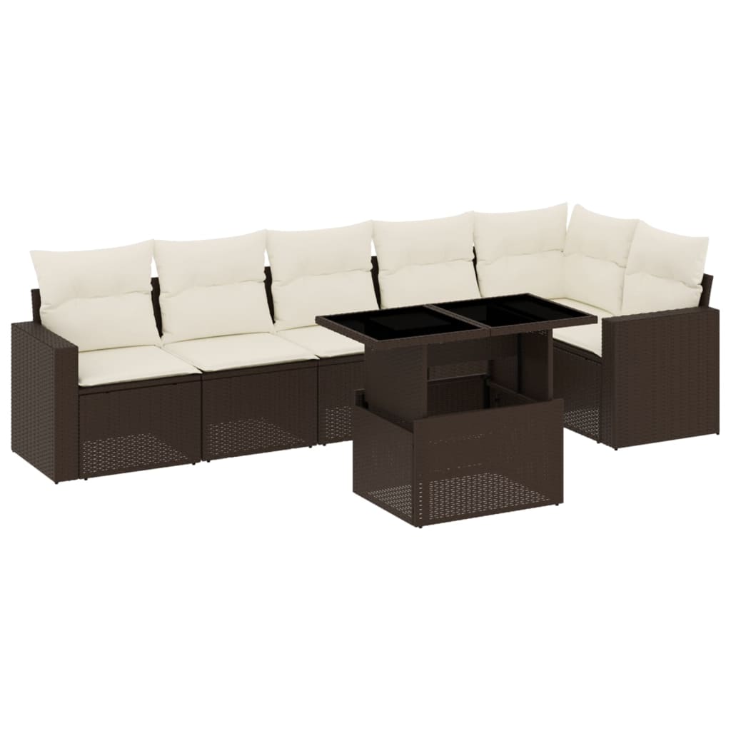 7-delige Loungeset met kussens poly rattan bruin is nu te koop bij PeponiXL, paradijselijk wonen!