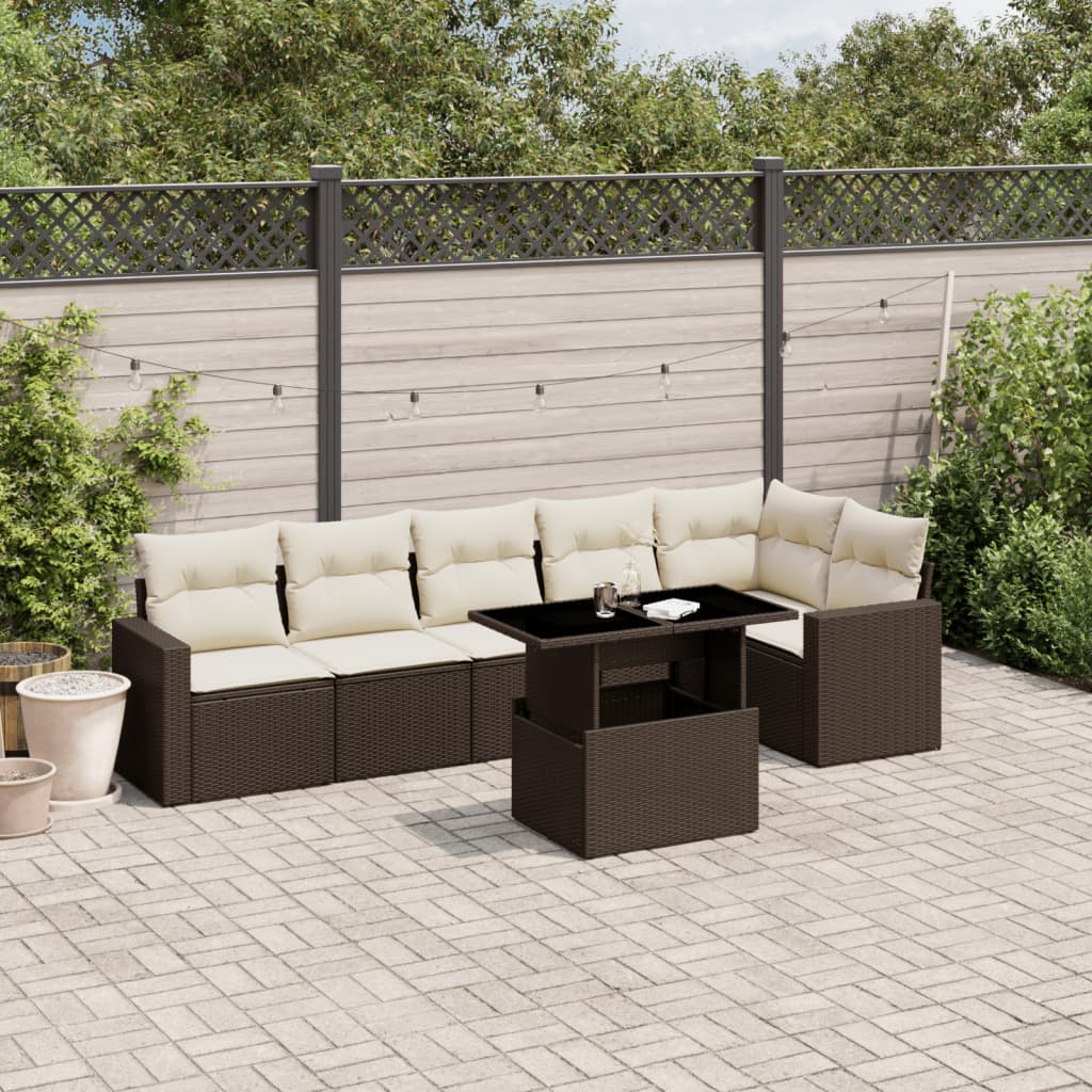 7-delige Loungeset met kussens poly rattan bruin is nu te koop bij PeponiXL, paradijselijk wonen!