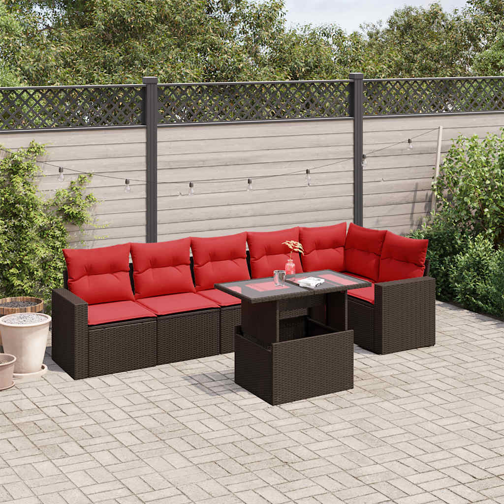 7-delige tuinbankset met kussens, bruin polyrotan is nu te koop bij PeponiXL, paradijselijk wonen!