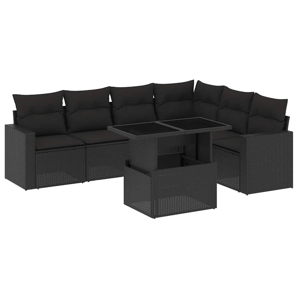 7-delige Loungeset met kussens poly rattan zwart is nu te koop bij PeponiXL, paradijselijk wonen!