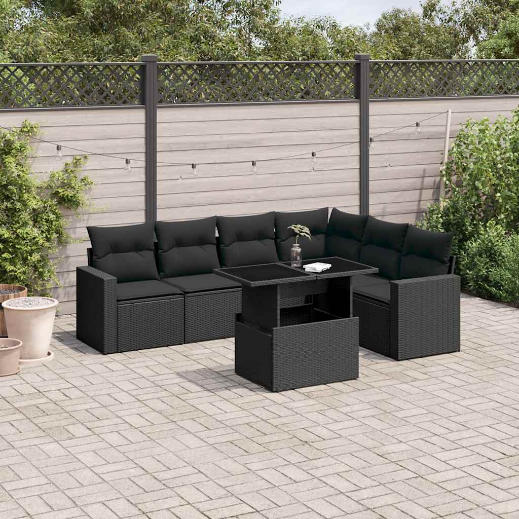 7-delige Loungeset met kussens poly rattan zwart is nu te koop bij PeponiXL, paradijselijk wonen!