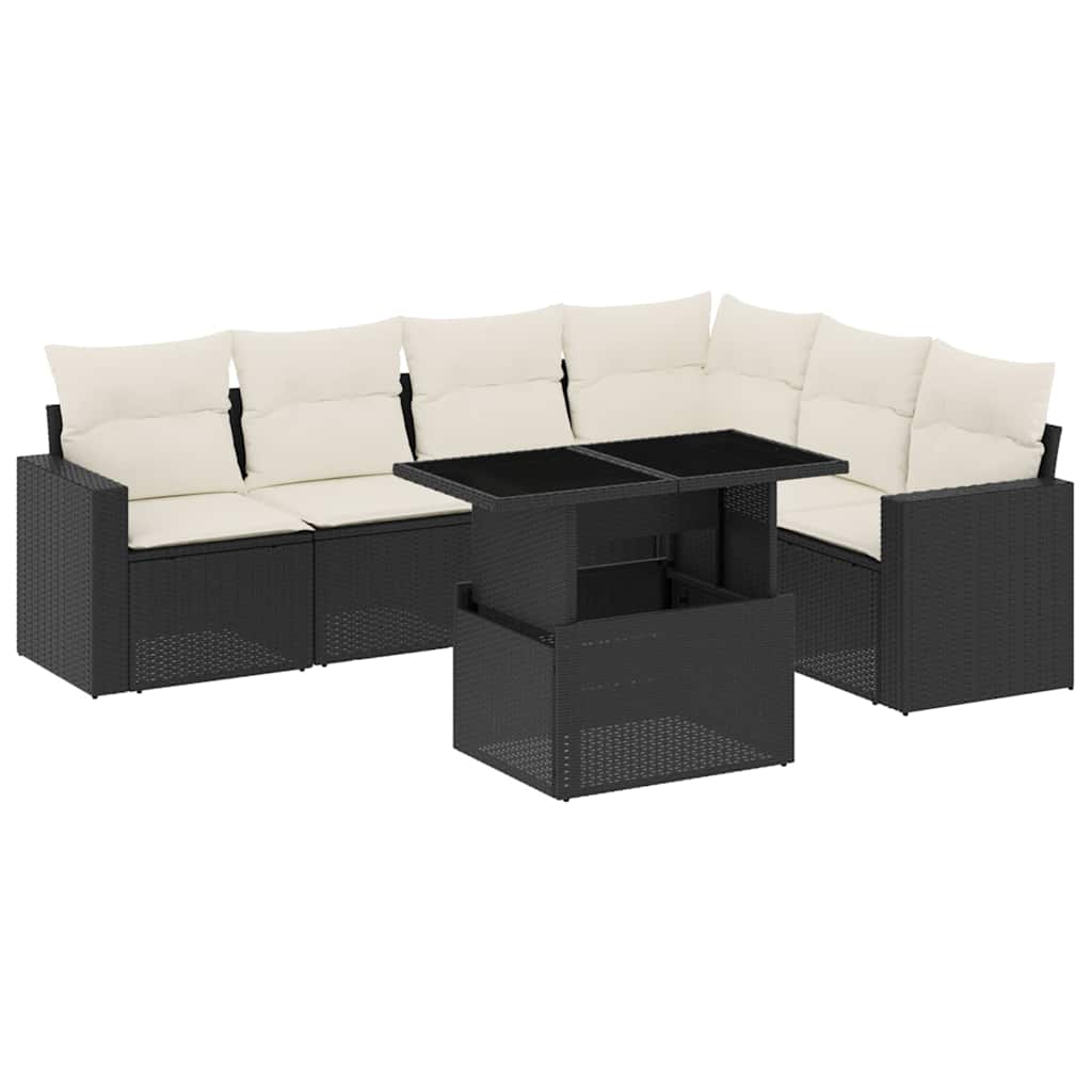 7-delige Loungeset met kussens poly rattan zwart is nu te koop bij PeponiXL, paradijselijk wonen!