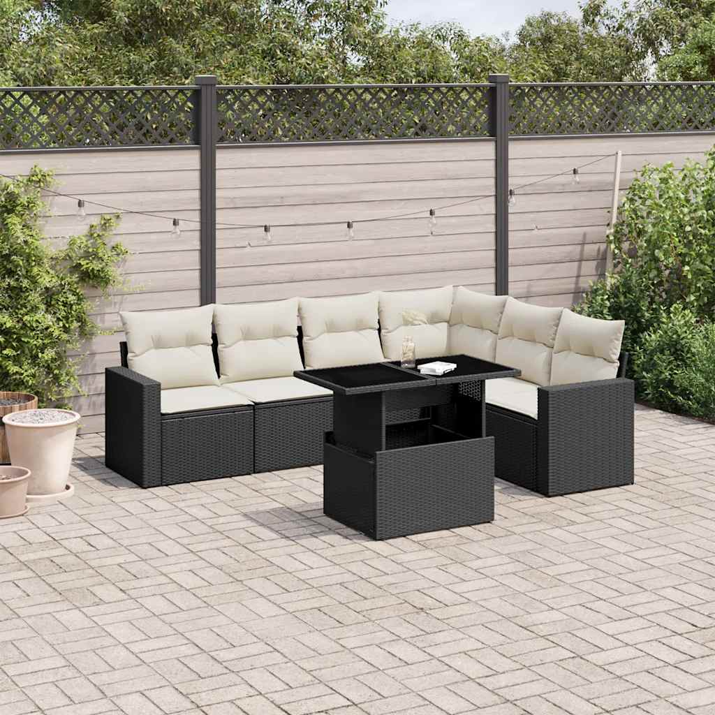 7-delige Loungeset met kussens poly rattan zwart is nu te koop bij PeponiXL, paradijselijk wonen!