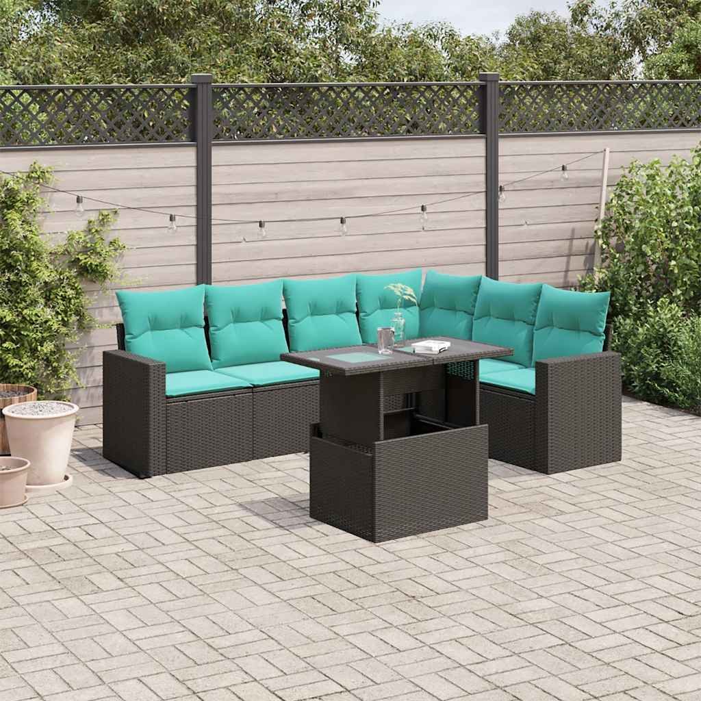 7-delige tuinbankset met kussens van zwart polyrotan is nu te koop bij PeponiXL, paradijselijk wonen!