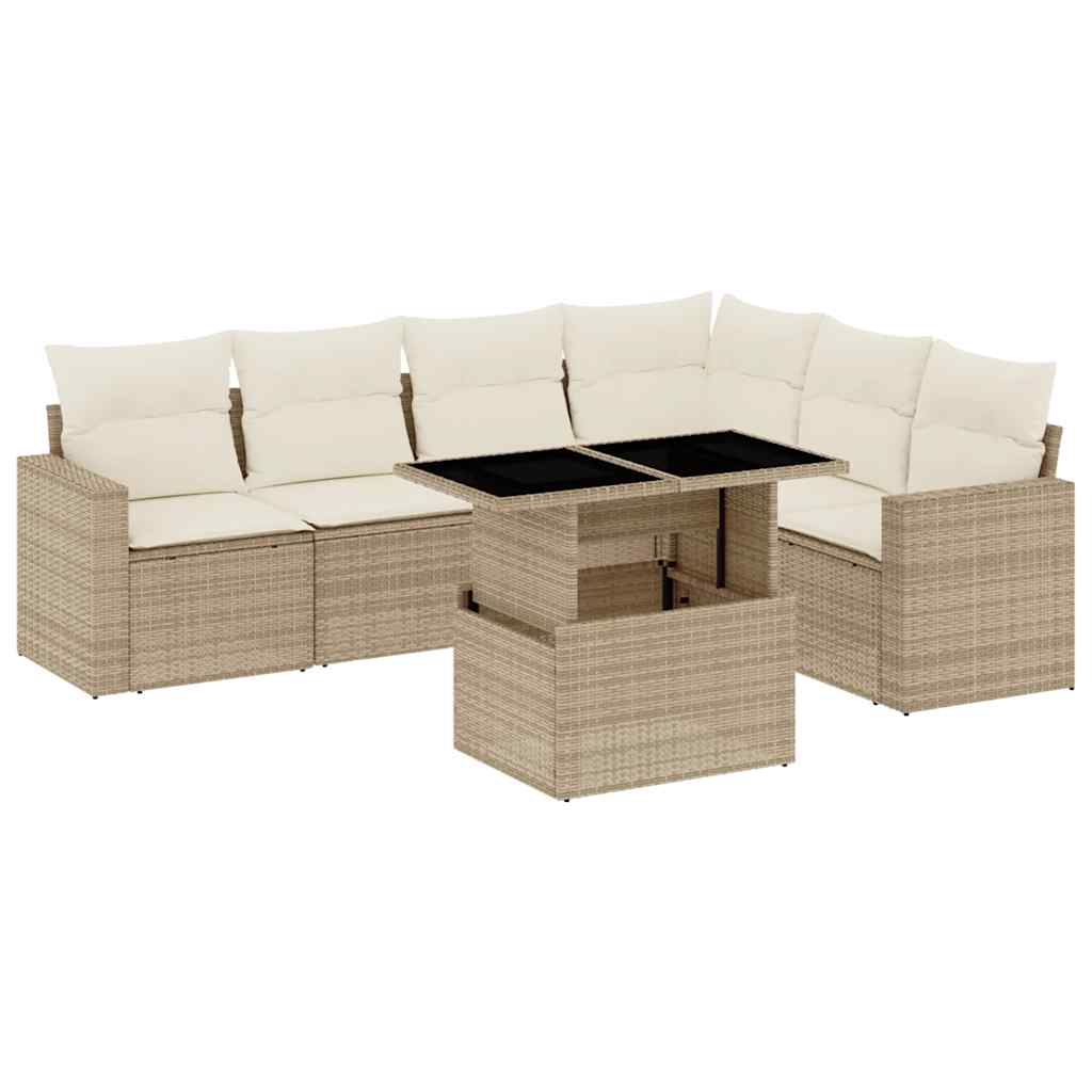 7-delige Loungeset met kussens poly rattan beige is nu te koop bij PeponiXL, paradijselijk wonen!