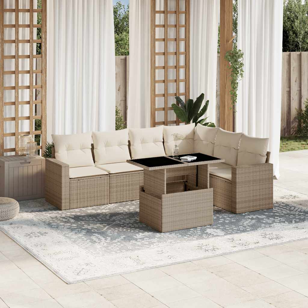 7-delige Loungeset met kussens poly rattan beige is nu te koop bij PeponiXL, paradijselijk wonen!