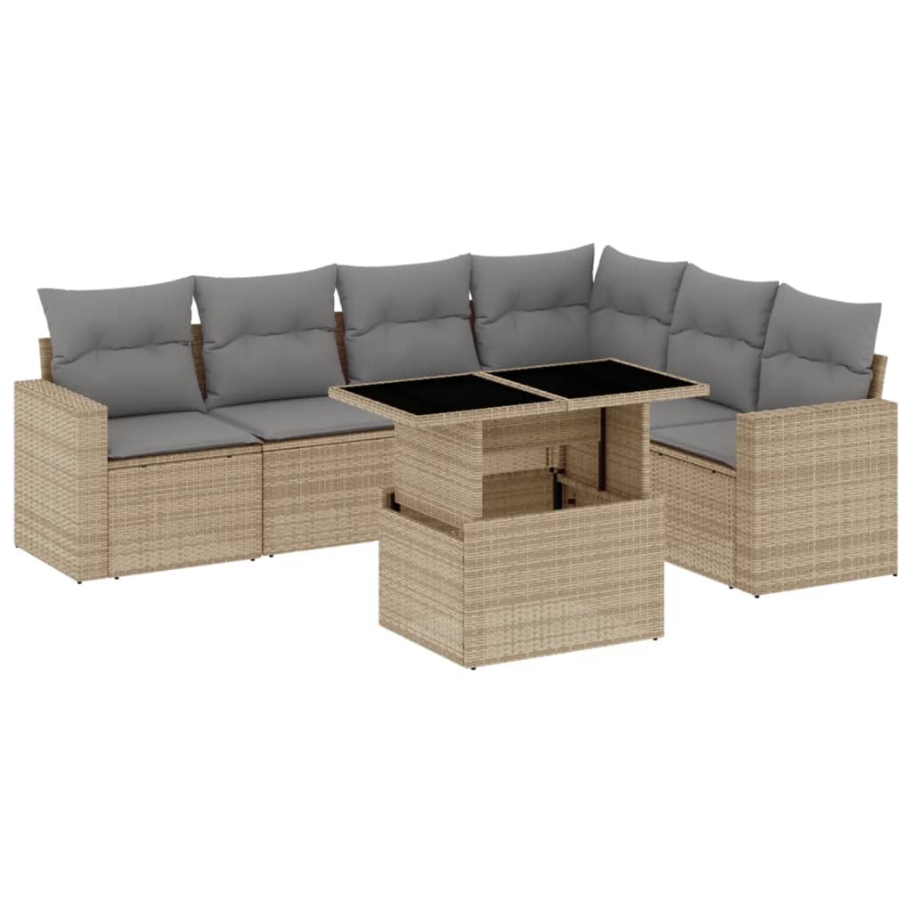 7-delige Loungeset met kussens poly rattan beige is nu te koop bij PeponiXL, paradijselijk wonen!