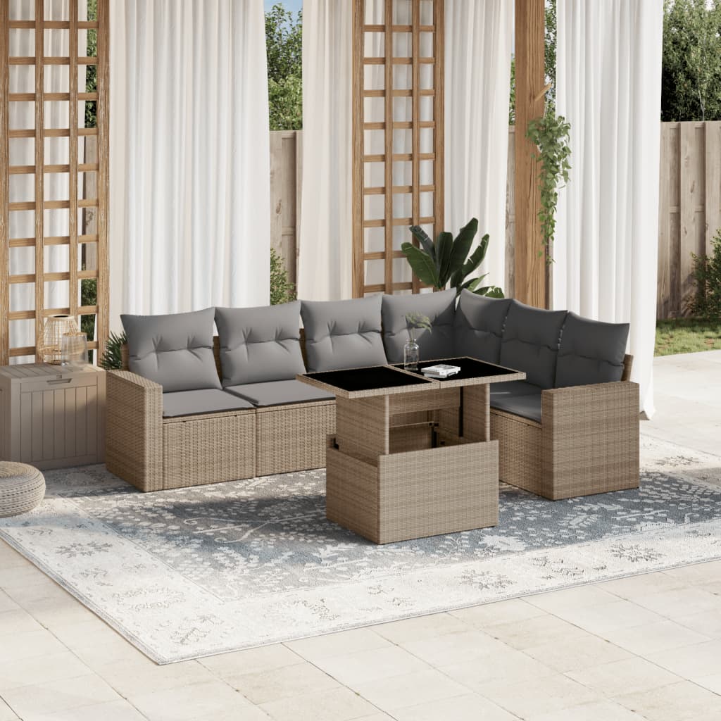 7-delige Loungeset met kussens poly rattan beige is nu te koop bij PeponiXL, paradijselijk wonen!
