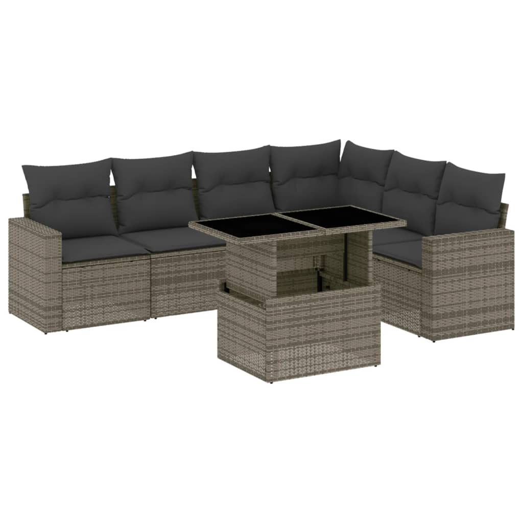 7-delige Loungeset met kussens poly rattan grijs is nu te koop bij PeponiXL, paradijselijk wonen!