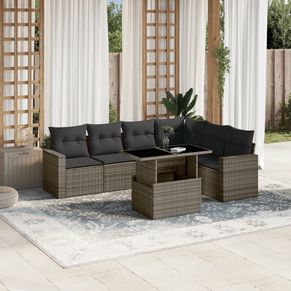 7-delige Loungeset met kussens poly rattan grijs is nu te koop bij PeponiXL, paradijselijk wonen!