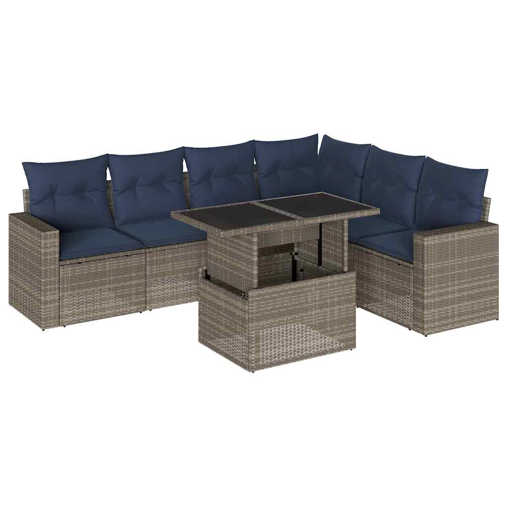 7-delige tuinbankset met kussens, grijs polyrotan is nu te koop bij PeponiXL, paradijselijk wonen!