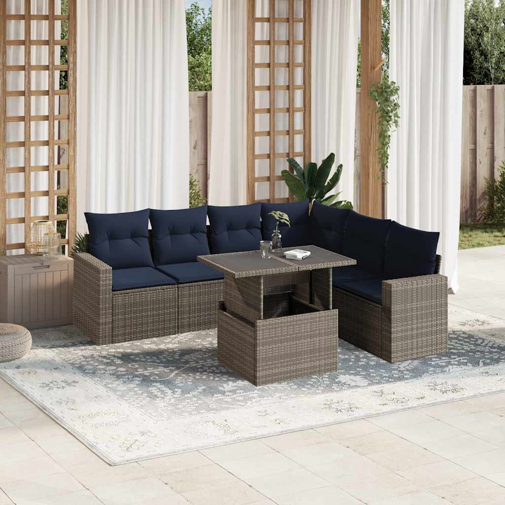 7-delige tuinbankset met kussens, grijs polyrotan is nu te koop bij PeponiXL, paradijselijk wonen!