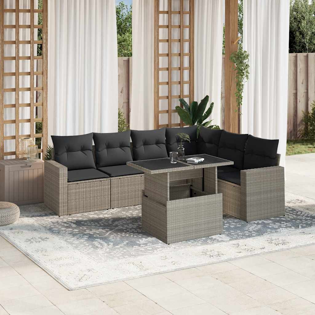 7-delige Loungeset met kussens poly rattan lichtgrijs is nu te koop bij PeponiXL, paradijselijk wonen!