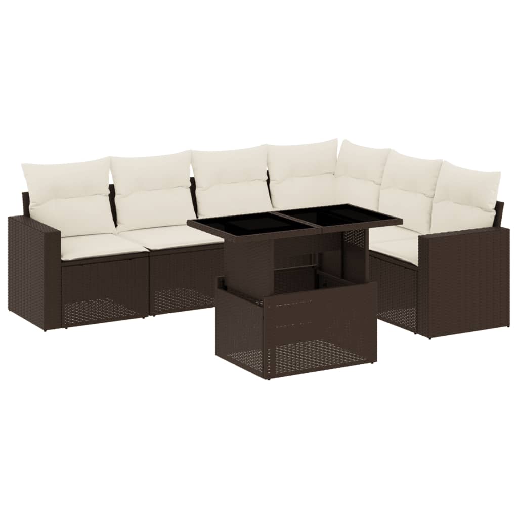 7-delige Loungeset met kussens poly rattan bruin is nu te koop bij PeponiXL, paradijselijk wonen!