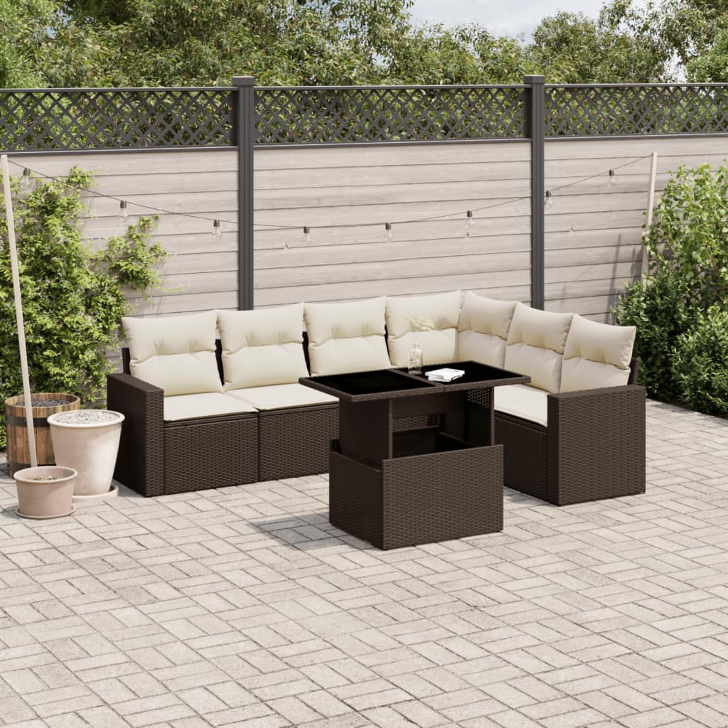 7-delige Loungeset met kussens poly rattan bruin is nu te koop bij PeponiXL, paradijselijk wonen!