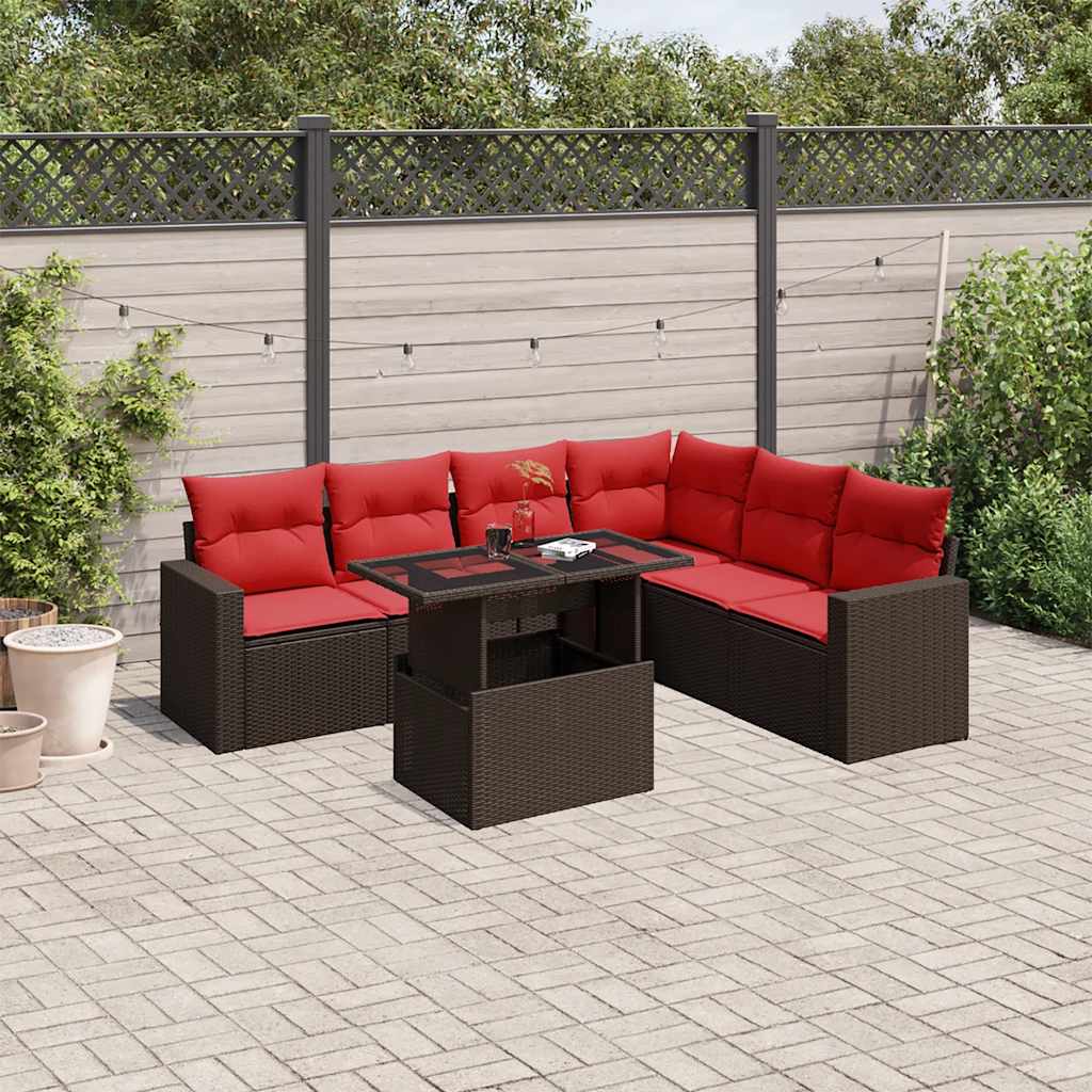 7-delige tuinbankset met kussens, bruin polyrotan is nu te koop bij PeponiXL, paradijselijk wonen!