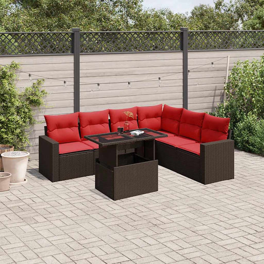 7-delige tuinbankset met kussens, bruin polyrotan is nu te koop bij PeponiXL, paradijselijk wonen!